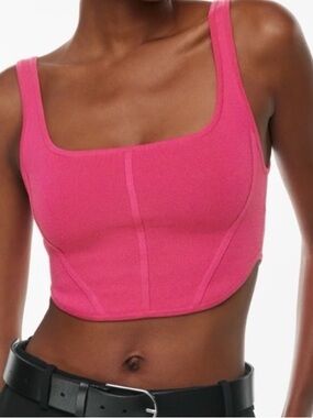Babaton Aritzia Sculpt Knit Bustier Pink Fuchsia Crop Top Fitted Size Medium